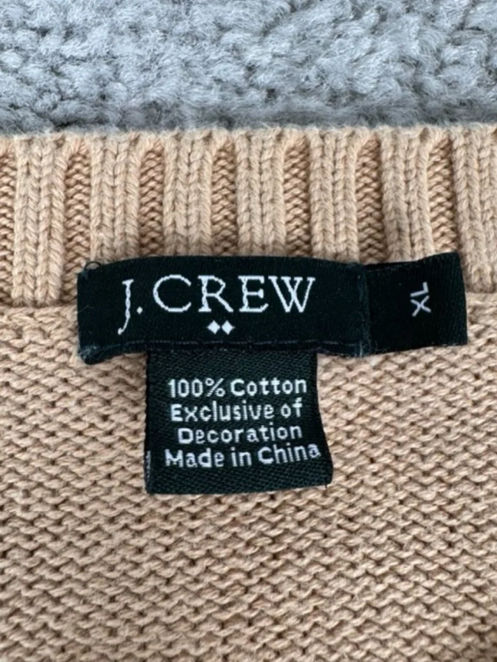 Vintage J Crew Sweater Men Camel Color Oarsman Logo Cotton Preppy Knit Size XL